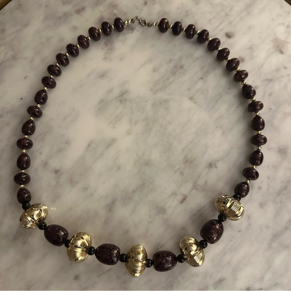 Gold & Wine Bead Statement Necklace - Women Jewelry